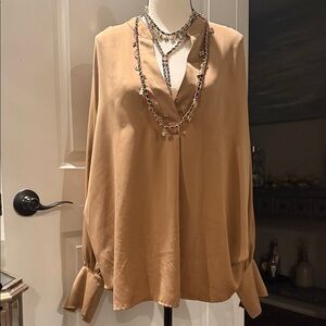 Banana Republic Camel Blouse with Tie Cuffs